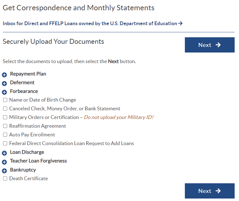 screenshot example of online portal user interface for uploading documents