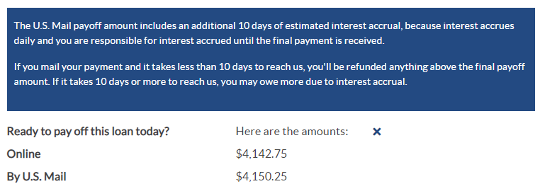 example of loan payoff in the online portal